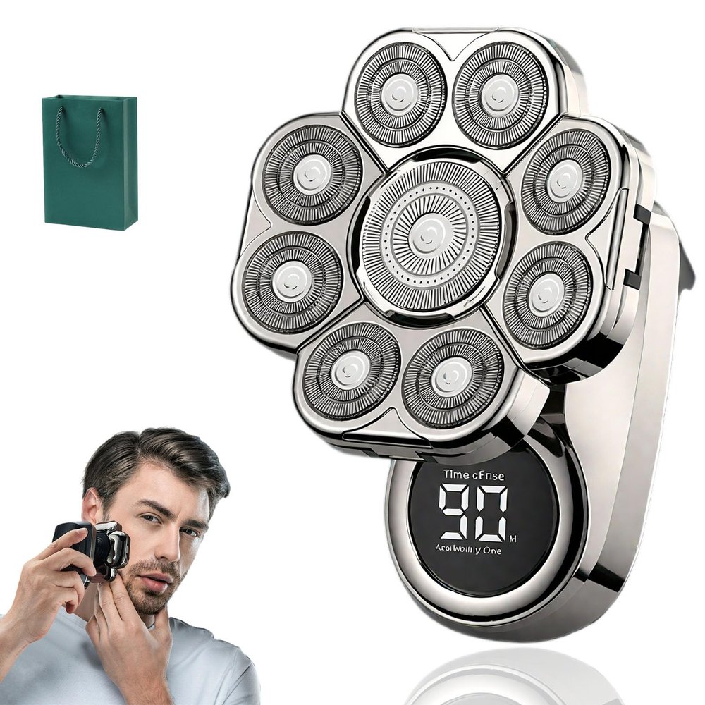 2026 New Ultra Head Shaver, 9D Floating Head Shavers, 6-in-1 Detachable Head Razor with Intelligent LED Display, IPX7 Waterproof, Rechargeable Cordless, Wet & Dry (A)