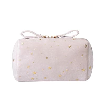 WERTKN Velvet Cosmetic Bag Makeup Bag for Women Portable Velvet Star Travel Makeup Organizer Bag Clutch Bag Cute Makeup(Khaki)