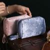 WERTKN Velvet Cosmetic Bag Makeup Bag for Women Portable Velvet Star Travel Makeup Organizer Bag Clutch Bag Cute Makeup(Khaki) view 3