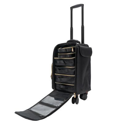 BFDIEEM Makeup Rolling Train Case Large Storage Cosmetic Trolley, Professional Cosmetic Organizer Box with Wheels 11.42 * 9.45 * 18.5in, Salon Barber Case Traveling Cart Trunk, Black