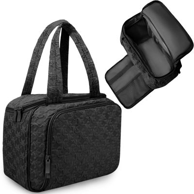 SUNRISING Travel Toiletry Bag Makeup Bag for Women, Large Water-Resistant Travel Cosmetic Make Up Bag with HandleTravel Toiletry Bags for Compartments Accessories Essentials-Black