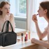 SUNRISING Travel Toiletry Bag Makeup Bag for Women, Large Water-Resistant Travel Cosmetic Make Up Bag with HandleTravel Toiletry Bags for Compartments Accessories Essentials-Black view 2
