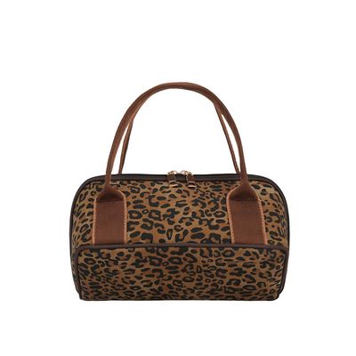 ZXBUZO Top Handle Leopard Cosmetic Bag Cheetah Print Portable Makeup Pouch Women Travel Toiletry Storage Organizer Handbag (Brown)