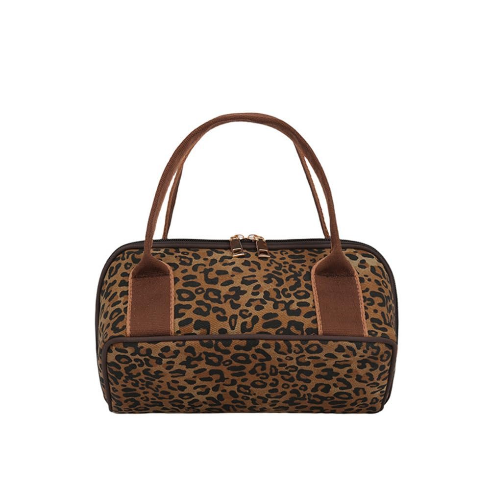 ZXBUZO Top Handle Leopard Cosmetic Bag Cheetah Print Portable Makeup Pouch Women Travel Toiletry Storage Organizer Handbag (Brown)