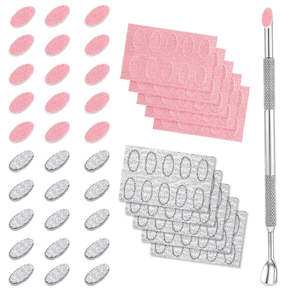 100 Pcs Cuticle Pusher Grit Sandpaper Sheets Nail Scraper Cuticle File Pen Nail Printer Nails Art Machine Sandpaper Sheets Dual Ended Cutter Stainless Steel Pusher Self-Adhesive Sandpapers for Women