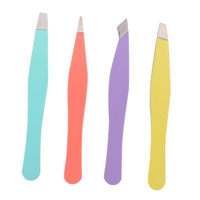 Baluue 4Pcs Stainless Steel Eyebrow Tweezers Beauty Tool Brow Clips Makeup Supplies for Women Portable and Easy to Use