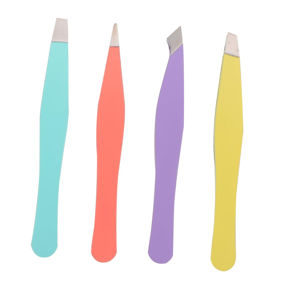 Baluue 4Pcs Stainless Steel Eyebrow Tweezers Beauty Tool Brow Clips Makeup Supplies for Women Portable and Easy to Use