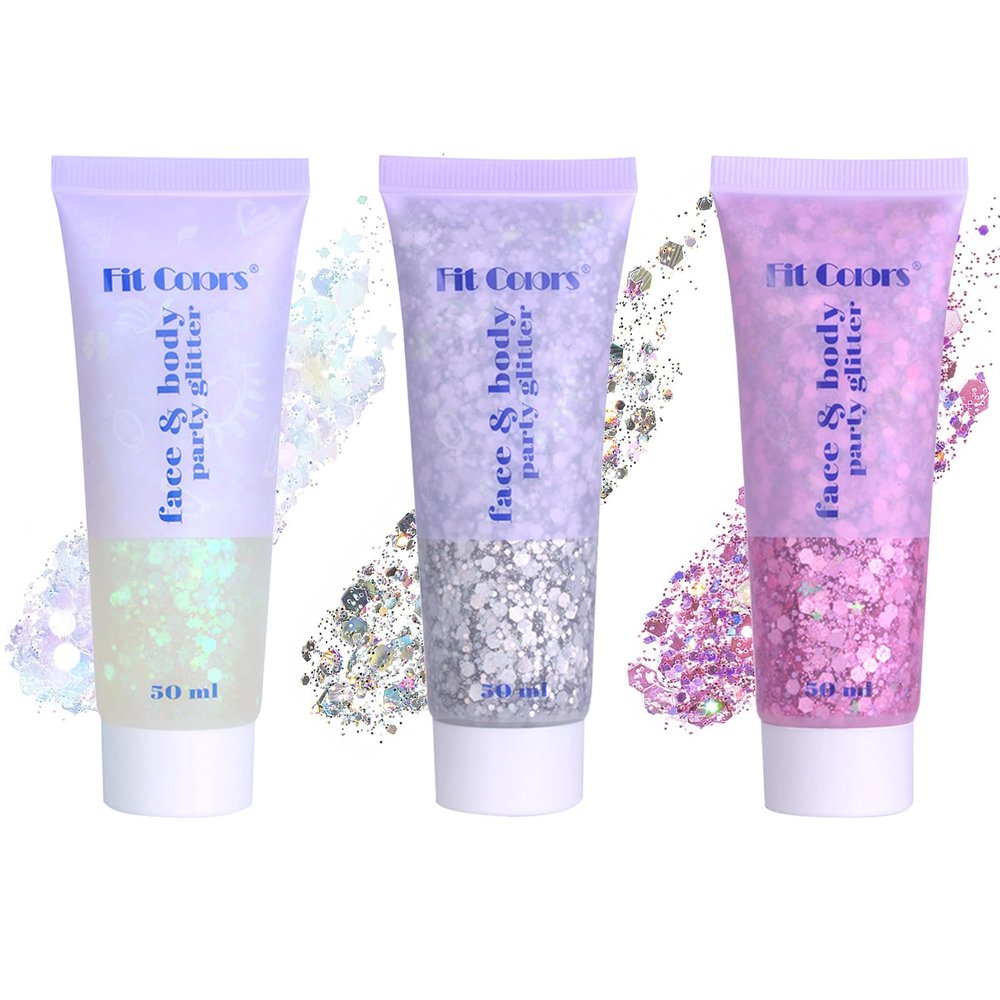 Face Body Glitter Set for Women and Kids, White Silver Pink Holographic Mermaid Sequins Chunky Glitter Makeup for Festival Rave Outfits Accessories, Sport, Wedding Season, Valentine's Day