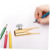 Healifty Metal Dual Slot Makeup Pencil Sharpener for Eyebrow Colored Pencils Manual Sharpener with Bright Gold Finish Shape Design for Students and Adults view 3