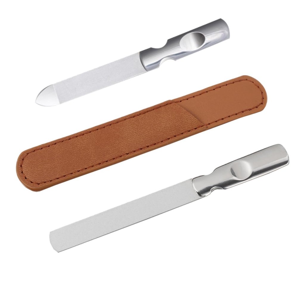 Beaupretty 2 Sets Stainless Steel Nail File with Leather Cases Double Sided Nail Files Portable Manicure Tool for Smooth Polished Edges