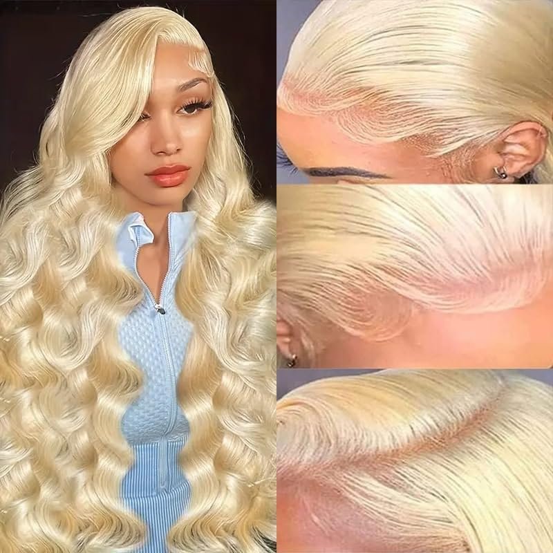 Resore 613 Lace Front Wig Human Hair 200 Density Full & Thick 13x6 HD Transparent Lace Body Wave 613 HD Lace Frontal Wig Pre Plucked With Baby Hair Blonde Wigs for women 34 Inch