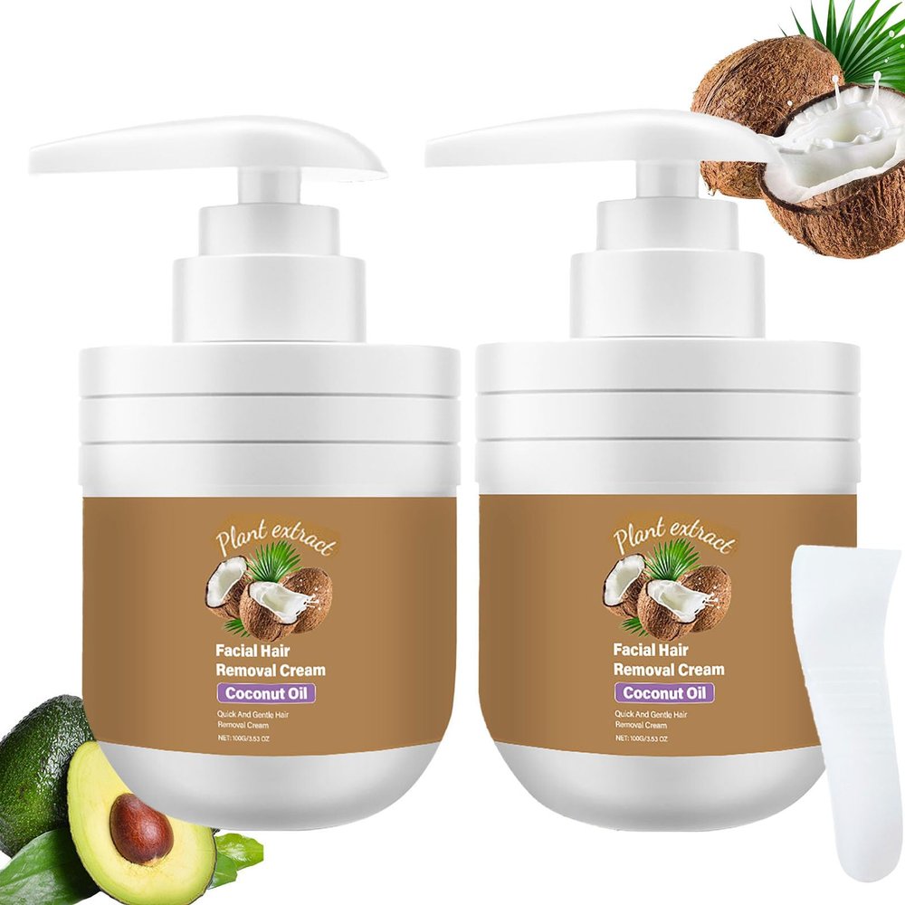 Rosino Coconut Oil Facial Hair Removal Cream, Plant Extract Face Hair Removal Cream With Coconut Oil,Quick Gentle Lip Body Hair Remover Creams for Women,Moisturizing Nourishing Non-sticky (2)