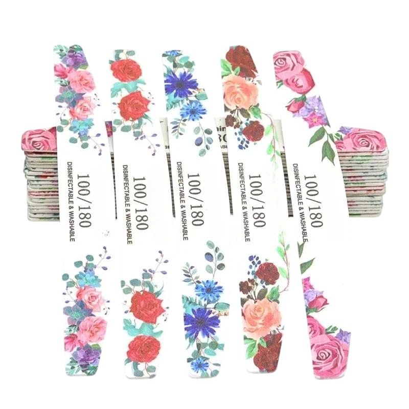 10Pcs Professional 100/180 Grit Double-Sided Emery Nail Files for Manicure & Pedicure - Strong Sandpaper Nail Buffer Block for Nail Art and Professional Salon Use