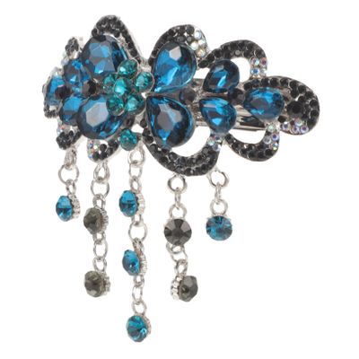 Wakauto Spring Flower Rhinestone Hairpin Clip Large Wedding Barrette for Brides Elegant Bridal Hair Clamp in Dark Blue Secure Hold Without Hair Damage for Formal Occasions and Everyday