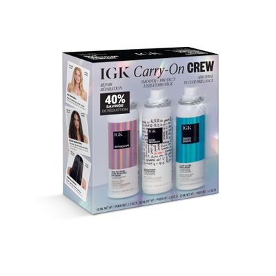 IGK Must Have Travel Kit Holiday 2025 Includes GOOD BEHAVIOR Smoothing Spray, DISCO DISCO Shine Spray & ANTISOCIAL Dry Hair Mask TSA Approved Travel Size Hair Essentials