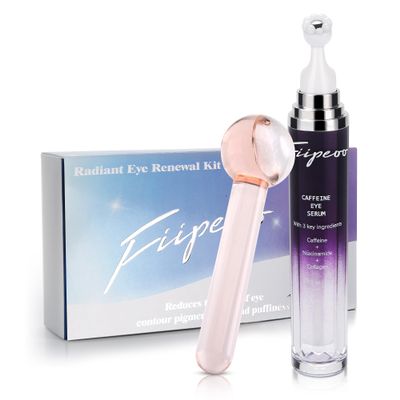 Eye Serum for Dark Circles and Puffiness, Caffeine Eye Serum Infused Collagen and Niacinamide with Ice Globe for Puffy Eyes Treatment for Women