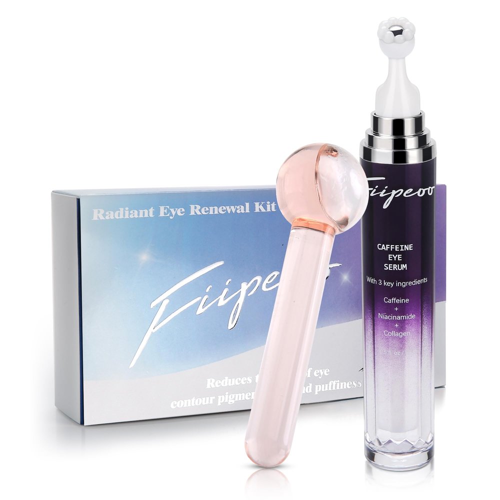 Eye Serum for Dark Circles and Puffiness, Caffeine Eye Serum Infused Collagen and Niacinamide with Ice Globe for Puffy Eyes Treatment for Women