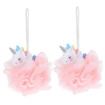 Baluue 2 Pcs Unicorn Loofah Bath Sponge Soft Exfoliating Shower Ball for Mesh Body Scrubber with Cute Animal Design Lightweight and Portable Bath Accessory