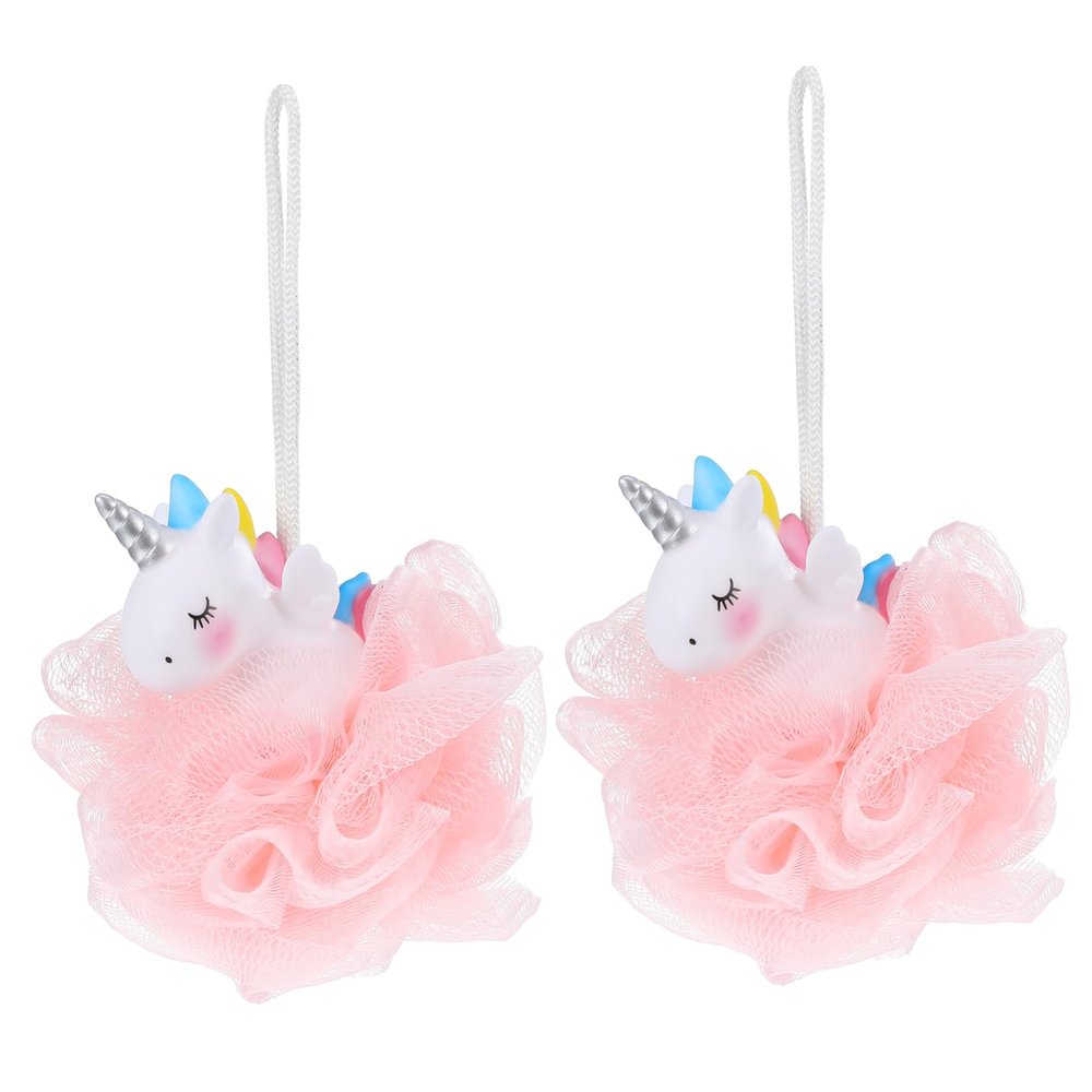 Baluue 2 Pcs Unicorn Loofah Bath Sponge Soft Exfoliating Shower Ball for Mesh Body Scrubber with Cute Animal Design Lightweight and Portable Bath Accessory