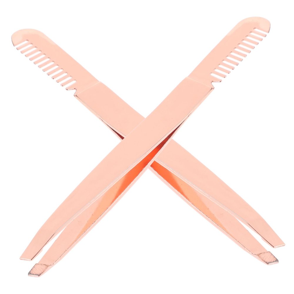 Baluue 2pcs Stainless Steel Eyebrow Tweezers with Comb Portable Beauty Accessories for Precise Eyebrow Grooming and Ingrown Hair Removal Ergonomic Handle for Comfortable Control