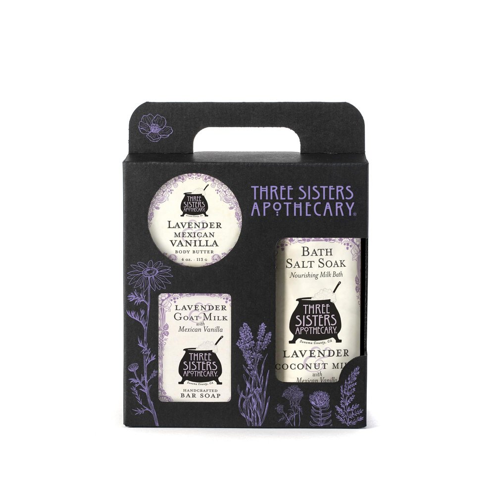 Three Sisters Apothecary Bath & Body 3 Piece Gift Tote (Lavender & Mexican Vanilla)