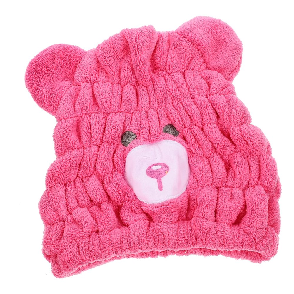 Baluue Coral Fleece Hair Towel Wrap for Absorbent Quick Drying Hair Drying Hat Soft Comfortable Bear Design Skin Friendly Practical for Home and Travel