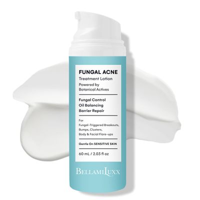 BellamiLuxx Fungal Acne Treatment Lotion: Effective Face & Body Pimple Cream for Bumps, Clusters, Itch & Redness Fungal Prone Skin Acne Treatment Moisturizer for Teens & Adults with Natural Actives