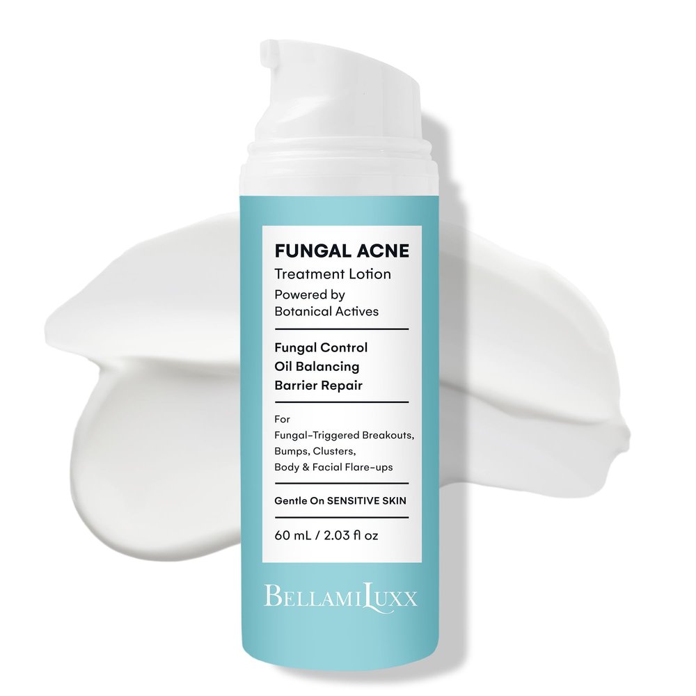 BellamiLuxx Fungal Acne Treatment Lotion: Effective Face & Body Pimple Cream for Bumps, Clusters, Itch & Redness Fungal Prone Skin Acne Treatment Moisturizer for Teens & Adults with Natural Actives