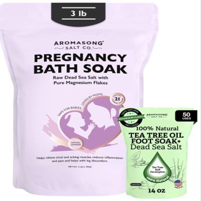 Aromasong Lavender Pregnancy Bath Soak 3 lb + Tea Tree Foot Soak 14 oz Bundle Prenatal Relaxation, Achy Feet Relief & Mineral-Rich Care for Expecting Moms