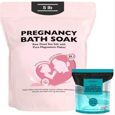 Aromasong Unscented Dead Sea Pregnancy Bath Soak 5 lb + Magnesium Flakes 14 oz Bundle Gentle Skin Care, Muscle Relaxation & Mineral Support for Expecting Mothers and Sensitive Skin