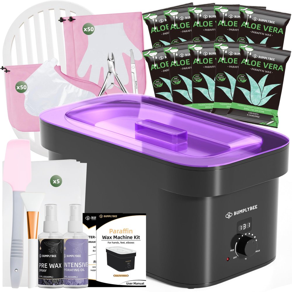 BUMPLYBEE 7000ml Paraffin Wax Machine for Hand and Feet-Black Hand Wax Paraffin Machine for Hands with 10pcs Aloe Vera Paraffin Bath RefillsFoot Care Kit,Moisturizing and Exfoliating
