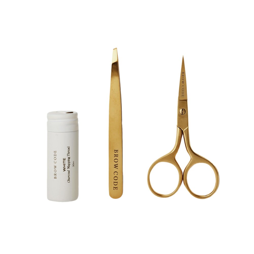 Brow Code Brow Mapping Kit White Charcoal Mapping Thread, Slant Tweezers & Trimming Scissors Professional Brow Shaping & Symmetry Tool Set