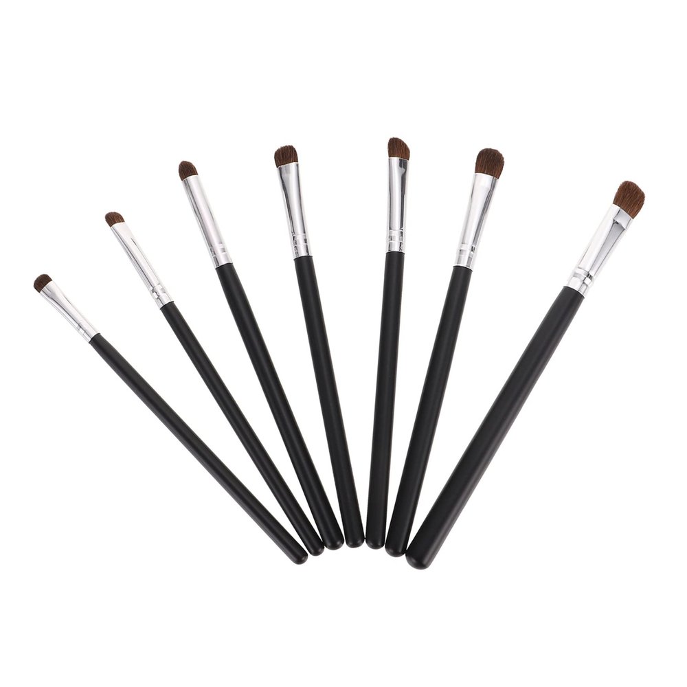 ETHZZLE 7pcs Eye Makeup Brush Hair Eyeshadow Eyeliner Brushes for Women Daily and Professional Use Black Handle Silver Ferrule