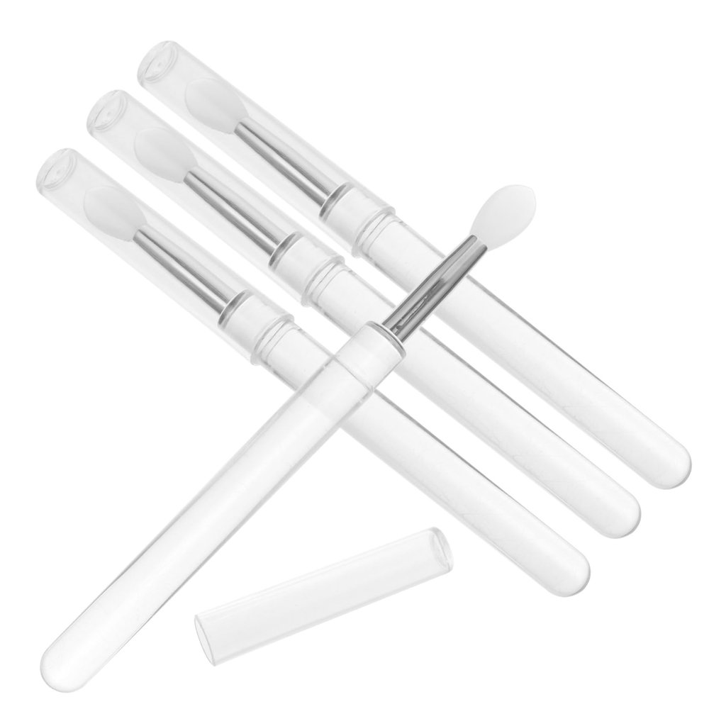 FRCOLOR 4Pcs Silicone Lip Mask Brushes with Dustproof Cover Transparent Handle Lipstick Applicators for Women Soft Skin Friendly Eyeshadow and Concealer Makeup Pens