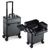 Mecucasi Rolling Makeup Case, Cosmetology Case on Wheels Makeup Train Case Professional Vanity Case with Trays for Women Large Travel Makeup Box Organizer Makeup Trolley on Wheels with Key,Ashy Grey view 1