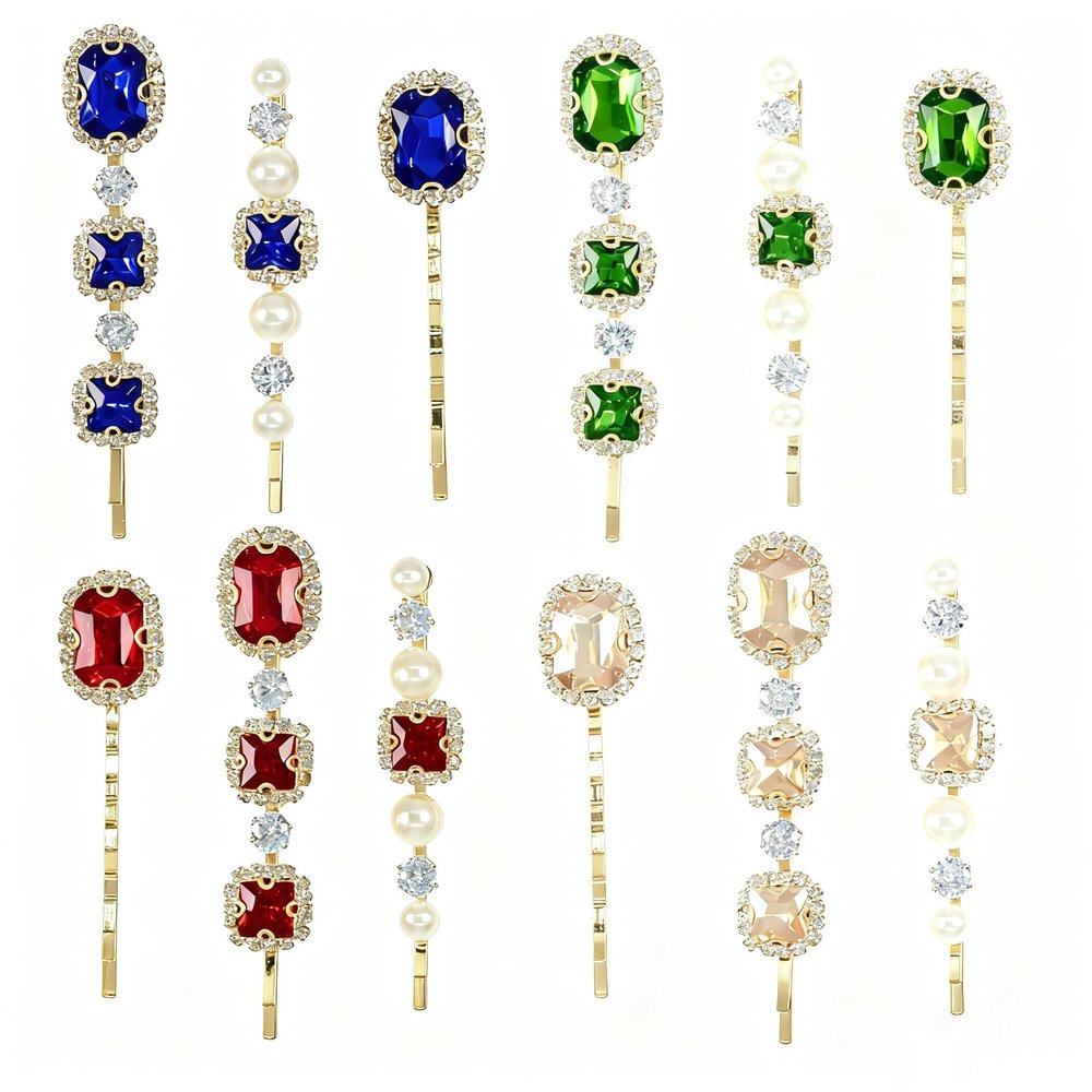 12 PCS Decorative Bobby Pins for Women's Hair, Rhinestone Bobby Pins, Jeweled Hair Pins Decorative Hair Accessories for Women Girls (Blue, Green, Red and Champagne)