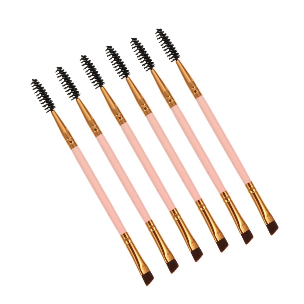 Didiseaon 6Pcs Double Ended Angled Eye Brow Brushes with Spoolie for Multi Functional Eyelash and Eyebrow Makeup Tools Handle Birthday Gift