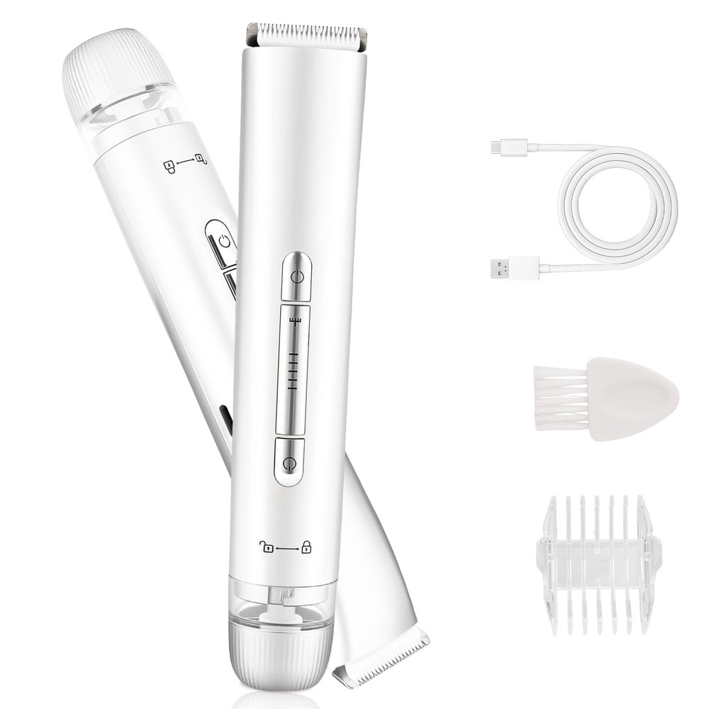 Bikini Trimmer for Women,Dual Head Shaver, IPX7 Waterproof, Compact Travel Design Electric Bikini Shaver for Public Hair, Facial and Body(White)