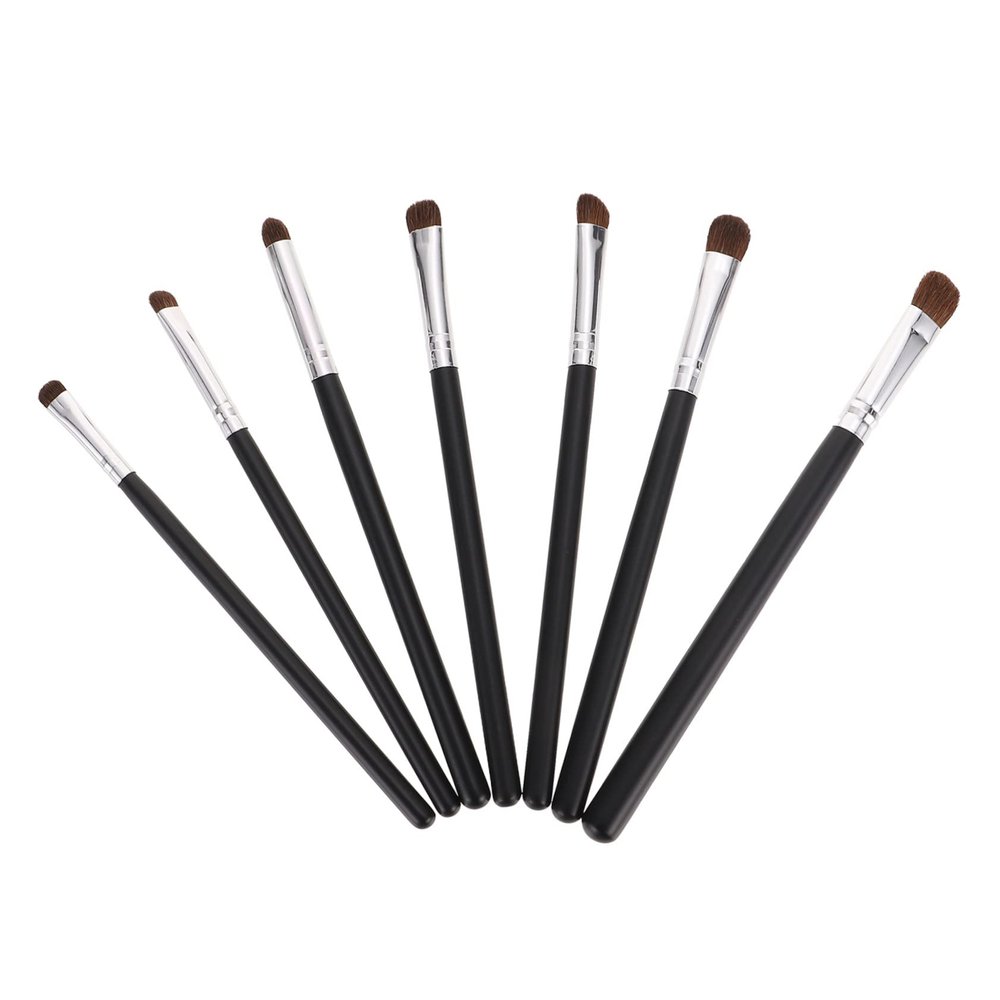 Beaupretty 7pcs Premium Eye Makeup Brush Portable Eyeshadow Brushes with Black Handle Silver Ferrule Soft Horse Hair for Women Daily and Professional Use