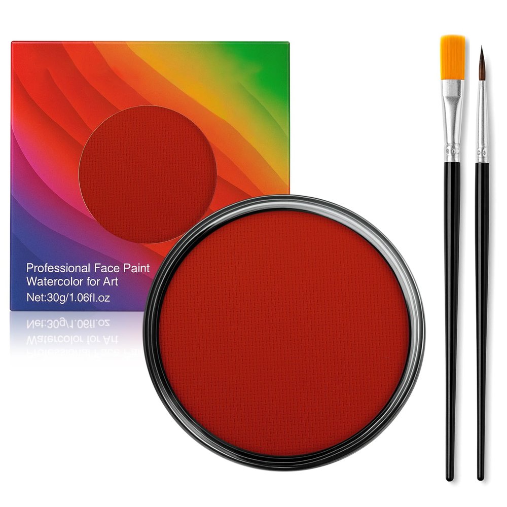 Jutqut Face Body Paint Kit for Kids & Adults, Non-Toxic Water-Based Professional Face Painting Palette with Brushes for Halloween Clown Goth Vampire SFX Makeup, Art Stage Cosplay Parties, Red