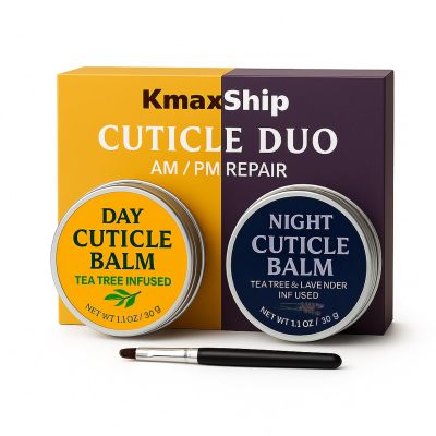 KmaxShip Tea Tree Oil Cuticle Balm Day & Night Set - Cuticle Cream & Butter for Dry, Damaged Cuticles - Includes Cuticle Brush for Easy Application - Cuticle Healing Treatment Moisturizer, 1.1 OZ 2PK