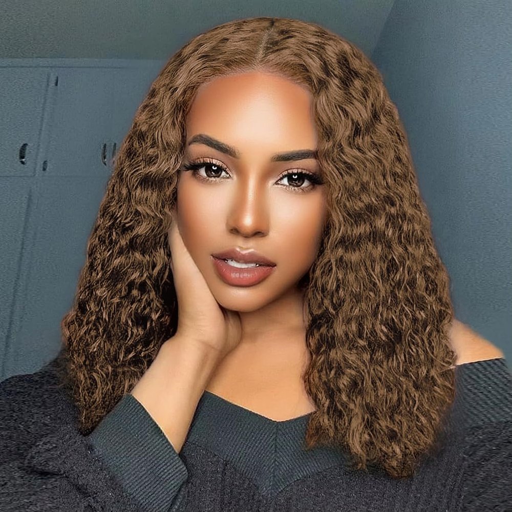 Glueless Wigs Human Hair Pre Plucked Pre Cut, Short Curly Deep Wave Lace Front Wigs Human Hair, 180% Density Wear and Go Glueless Bob Wig Human Hair for Women 14 Inch Light Brown