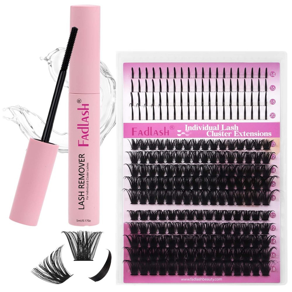 FADLASH Cluster Lash Glue Remover 5 ML Lash Remover and Lash Clusters 80D+100D Eyelash Clusters 10-18mm Spikes 14-20mm
