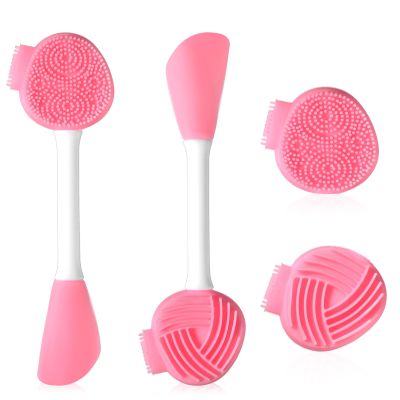 2Pcs Silicone Face Scrubber, Exfoliating Facial Cleansing Brush Silicone & Face Mask Applicator Pore Blackhead Cleaner Tool Lip Exfoliator Soft & Gentle for All Skin Types, Ideal for Daily Use, Pink