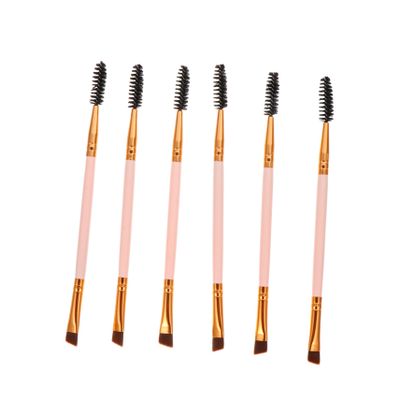 Beaupretty 6Pcs Double Ended Angled Eyebrow and Eyelash Brush with Spoolie and Makeup Tools for Precise Brow Grooming and All Day Wear Pink