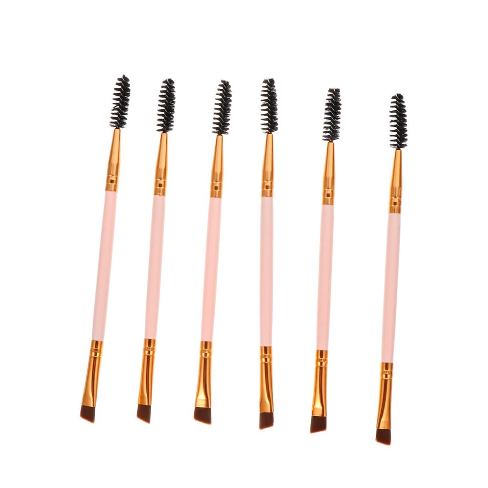 Beaupretty 6Pcs Double Ended Angled Eyebrow and Eyelash Brush with Spoolie and Makeup Tools for Precise Brow Grooming and All Day Wear Pink