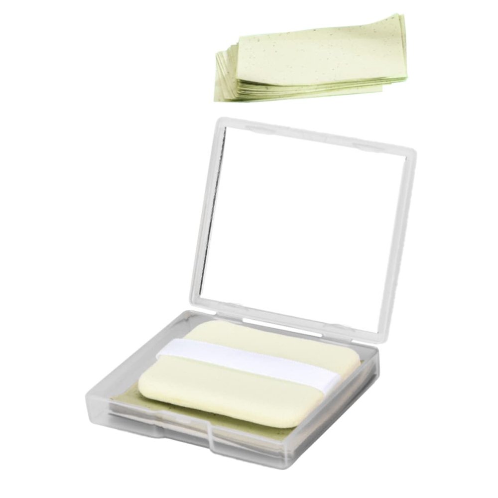 Healifty Blotting Sheets for Oily Skin with Mirror and Puff Thin Facial Oil Absorbing Paper for Face and Pore Minimizing Portable and Makeup Friendly for Men and Women