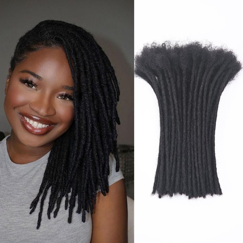 10 Inch Dreadlock Extension Human Hair 30 Strands 0.6cm Thickness 100% Full Handmade Permanent Loc Extension Human Hair For Women/Men Can Be Dyed Bleached Curled (#1B)