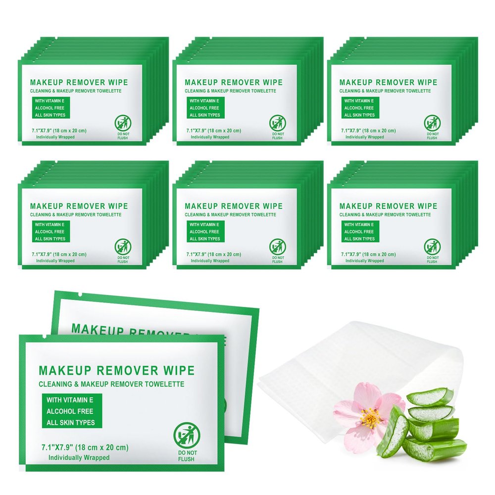 HAIFOTRVA Individual Makeup Remover Wipes Bulk - Pack of 200,Green Individually Wrapped Face Cleansing Wipes Travel Size for Mascara,Lipstick,Skin Care,Hotel Toiletries