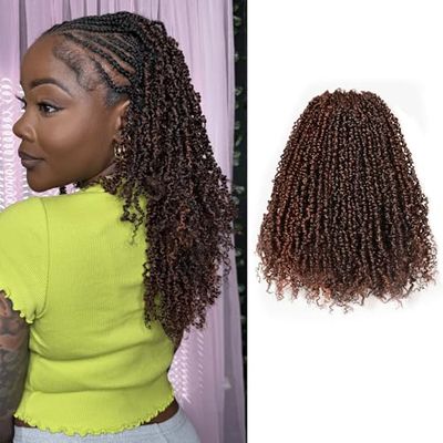 Toyotress Yanky Twist Crochet Hair - 14 Inch 8 Packs (30 Strands/Pcs) Fluffy Spring Mini Twist Passion Twist, Black Mix Copper Pre-Looped Crochet Braids Braiding Hair (14 Inch, F1B/350-8P)